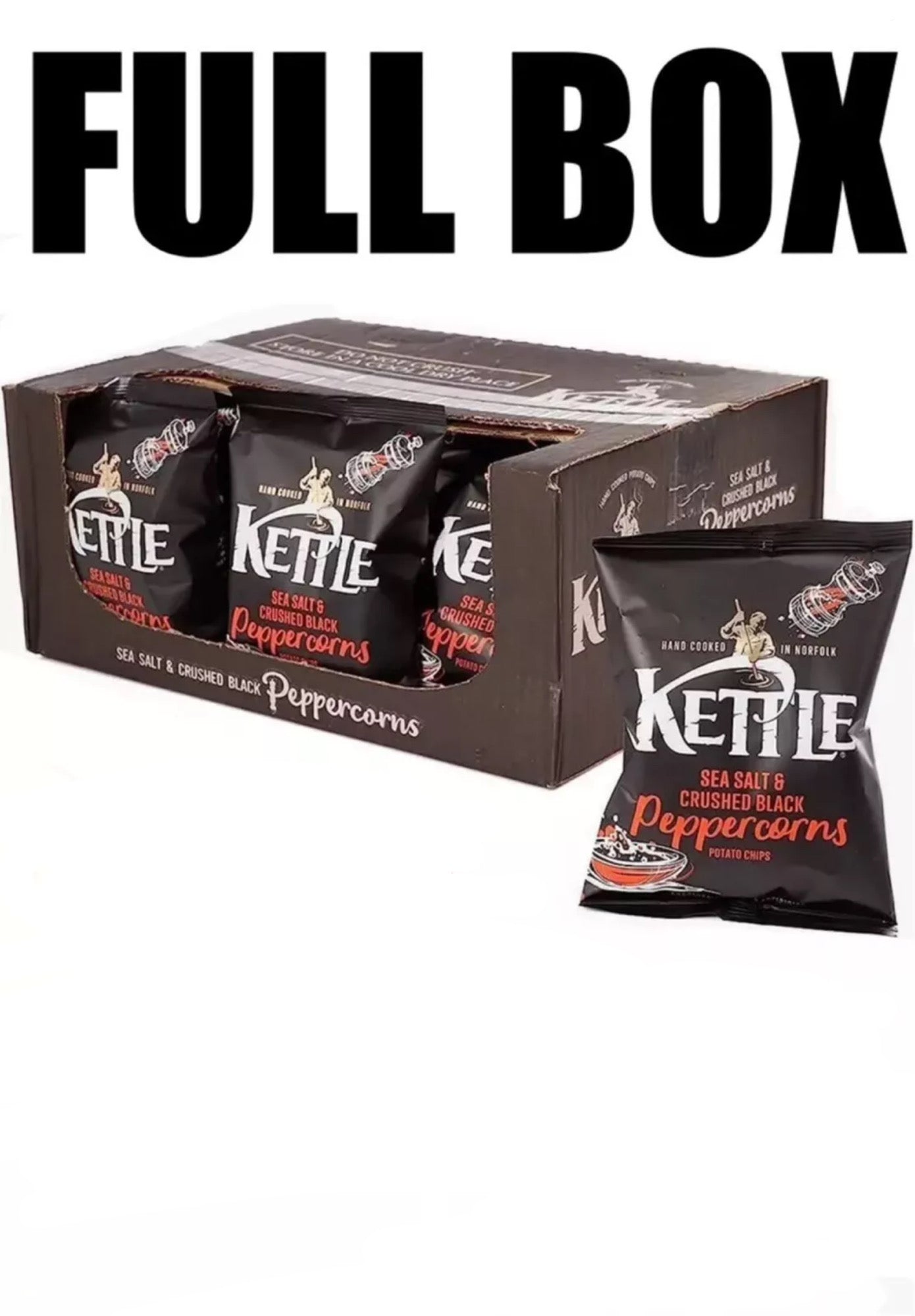 Kettle Crisps Sea Salt & Crushed Black Peppercorns 18x40g Best before 11/25