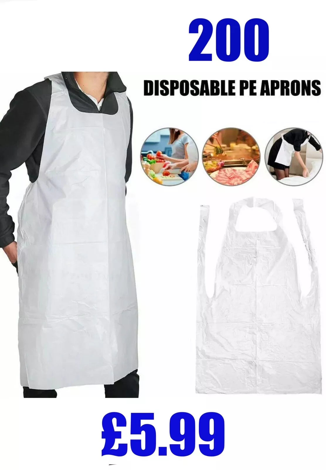 Regal Polythene 200 Flat Pack Disposable Antibacterial Aprons - White
