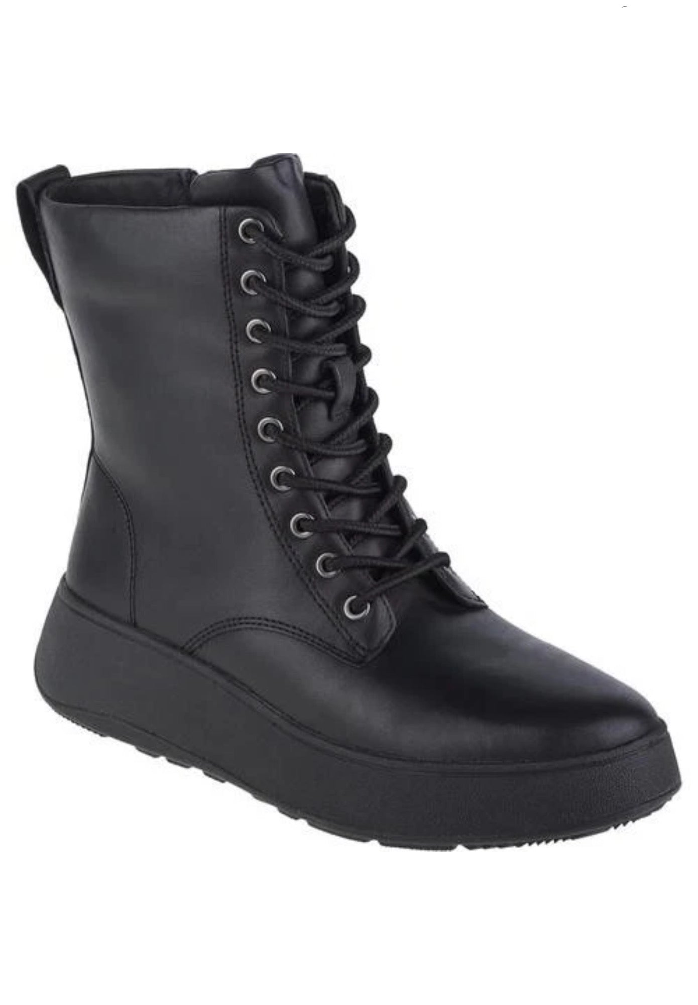 Fitflop Lace Up Flatform Black Ankle Uk6 1/2 Leather Boots New In Box RRP£170