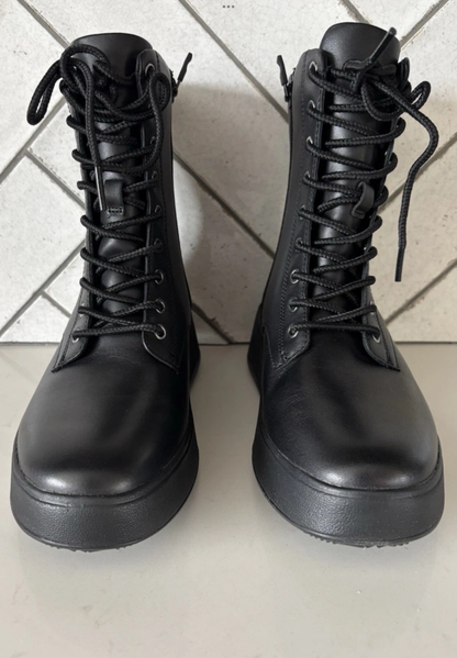 Fitflop Lace Up Flatform Black Ankle Uk6 1/2 Leather Boots New In Box RRP£170