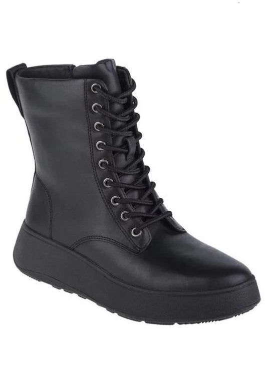 Fitflop Lace Up Flatform Black Ankle Uk6 1/2 Leather Boots New In Box RRP£170